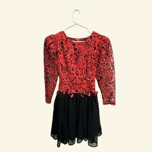 Vintage Red and Black Lace Midi Dress